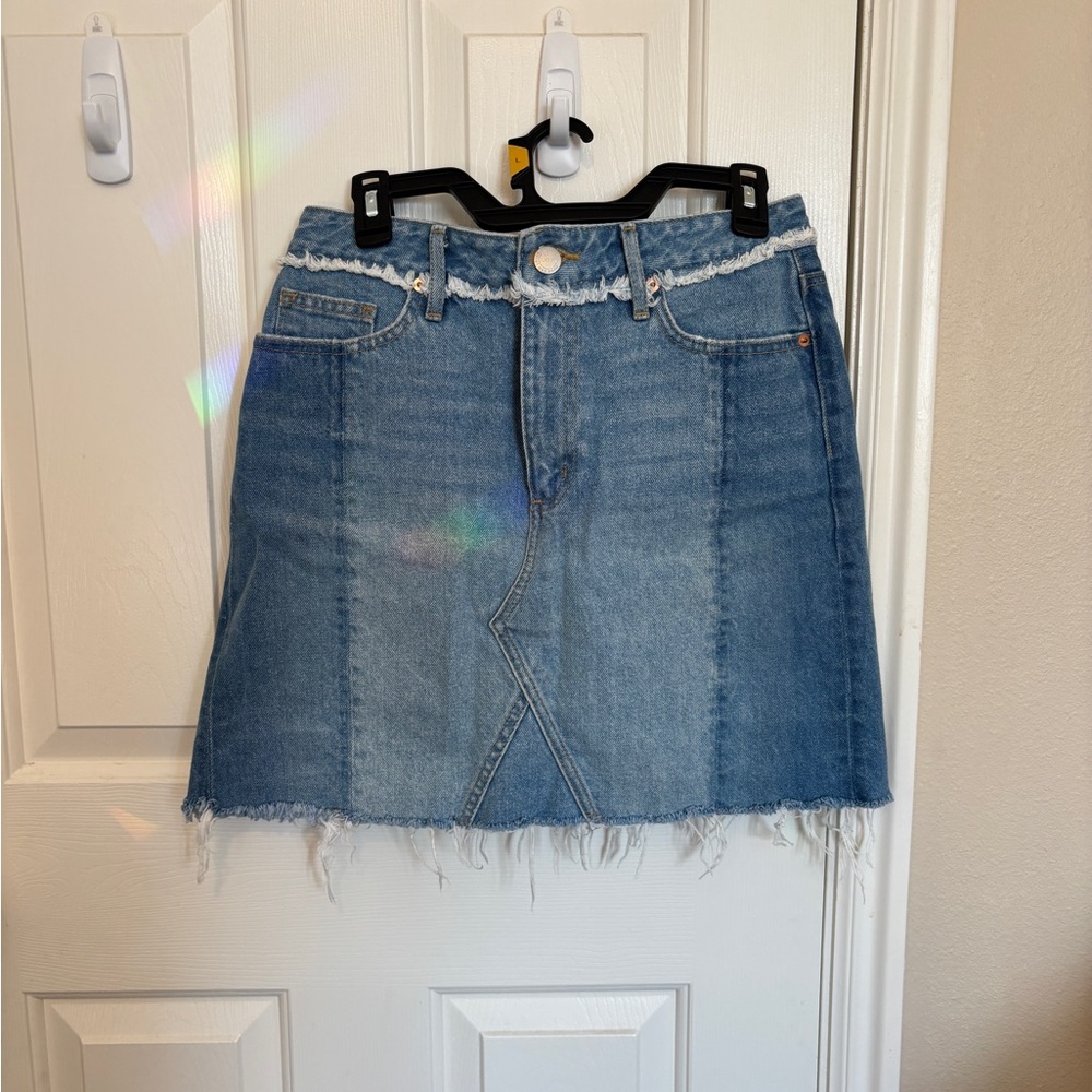 LOFT Frayed Hem Denim Mini Skirt